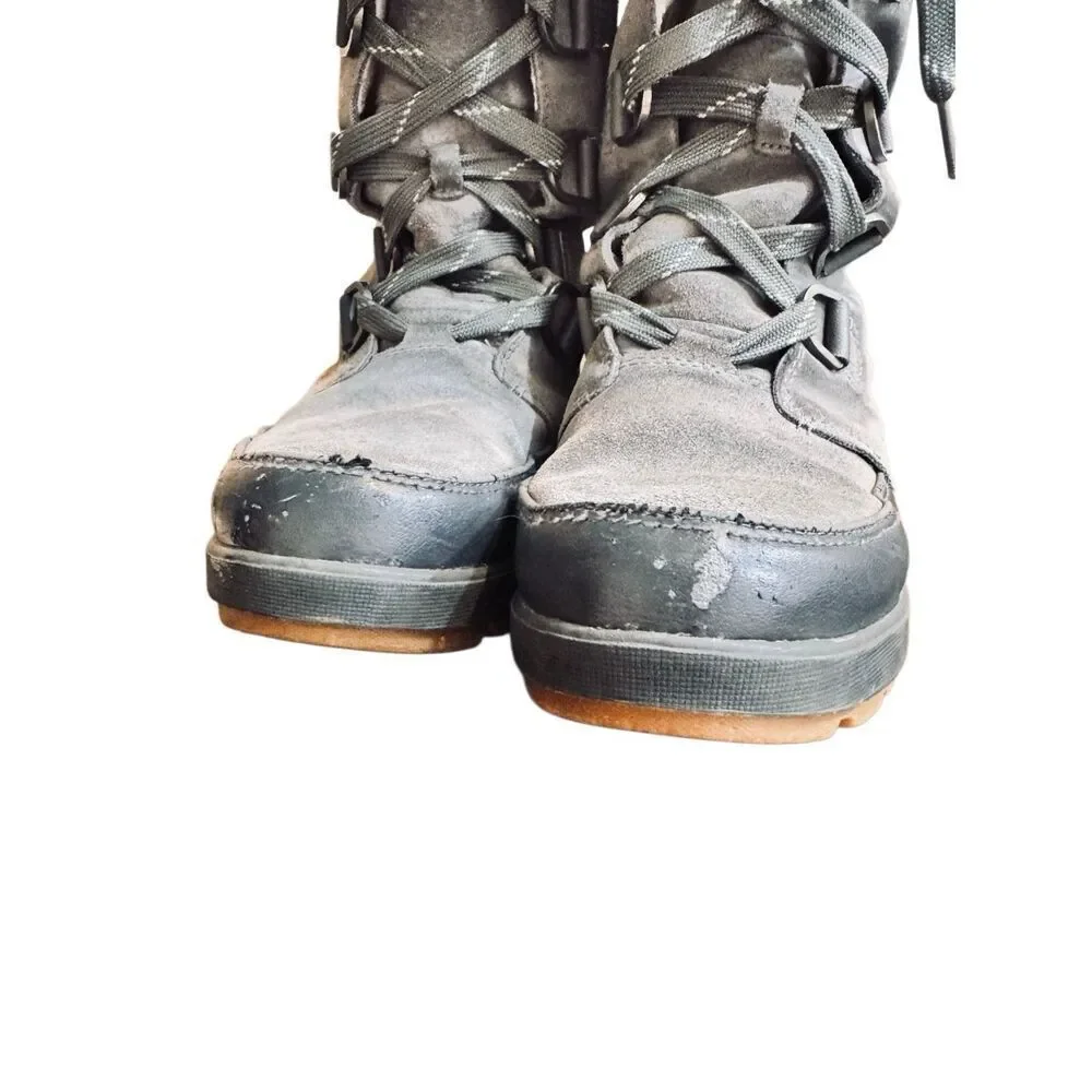 Sorel Waterproof Winter Boots Women’s 11 Gray Lace Up Faux Fur Snow